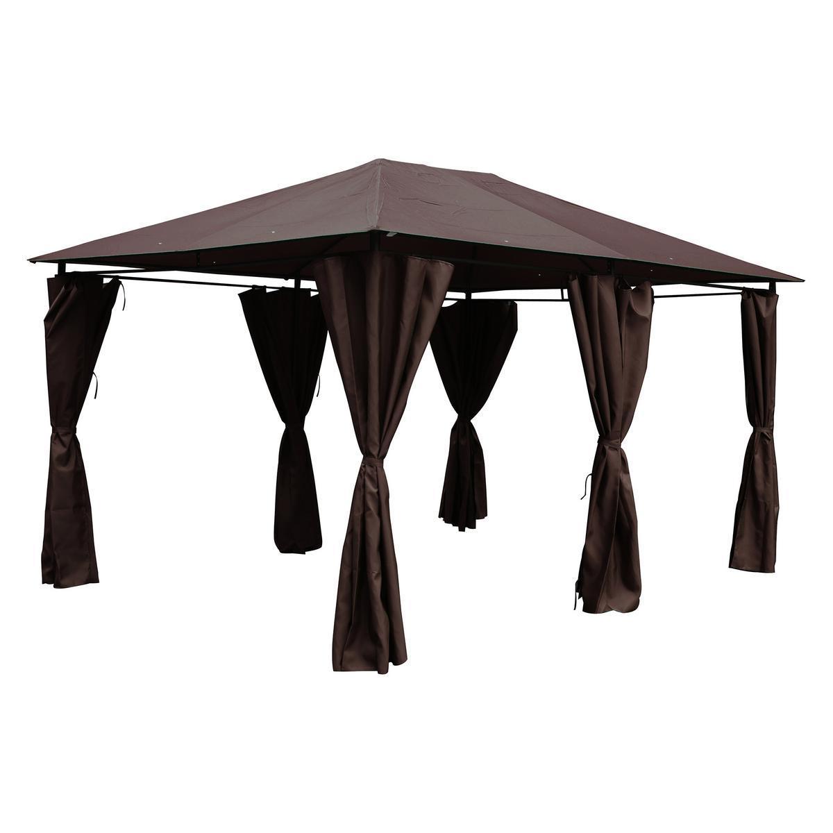 Tonnelle avec rideaux - Polyester et acier - 3 x 4 x H 2,6 m - Marron chocolat