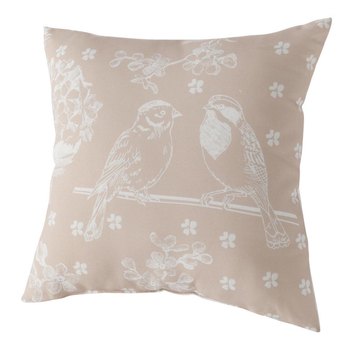 Coussin charme Oiseau - 100 % polyester - 40 x 40 cm - Taupe
