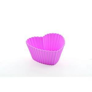 6 moules à cupcake coeur - Silicone - 7 x 6.5 cm - Rose