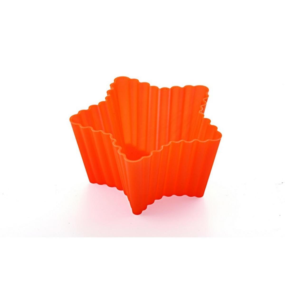 6 moules à cupcake étoile - Silicone - 7 x 6.6 cm - Orange