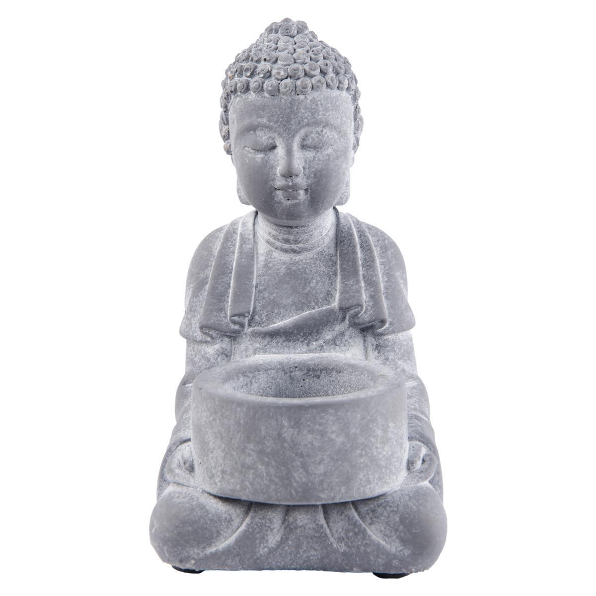 Photophore Bouddha - Ciment - 9 x 8,5 x H 16 cm - 2 modèles au choix