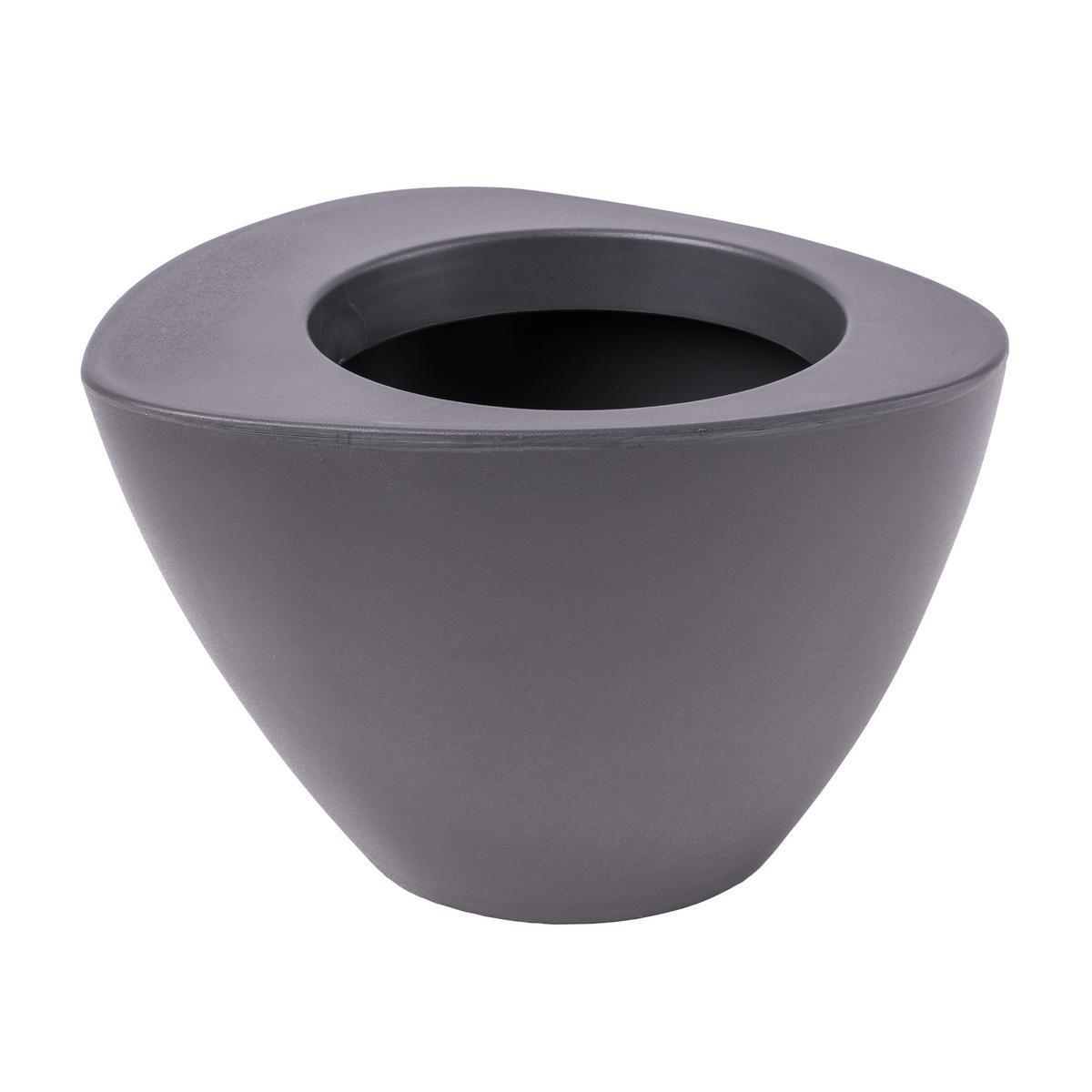 Pot à fleurs rond - Plastique - Ø 19,5 x H 12,5 cm - Gris