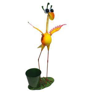 Oiseau décoratif de jardin avec pot - 33 x 26 x H 71 cm - Orange