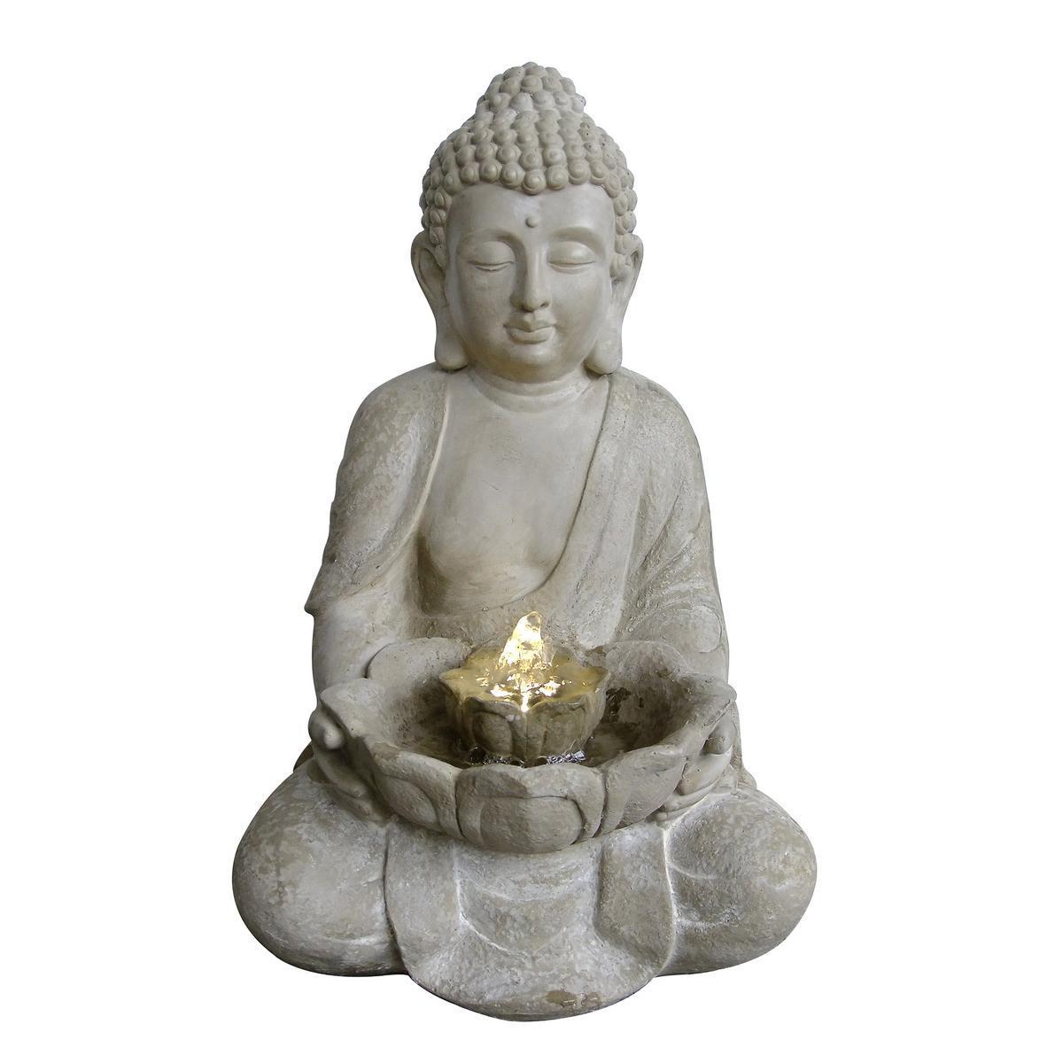 Fontaine Bouddha LED - Ciment - 29,5 x 28 x H 45 cm - Gris