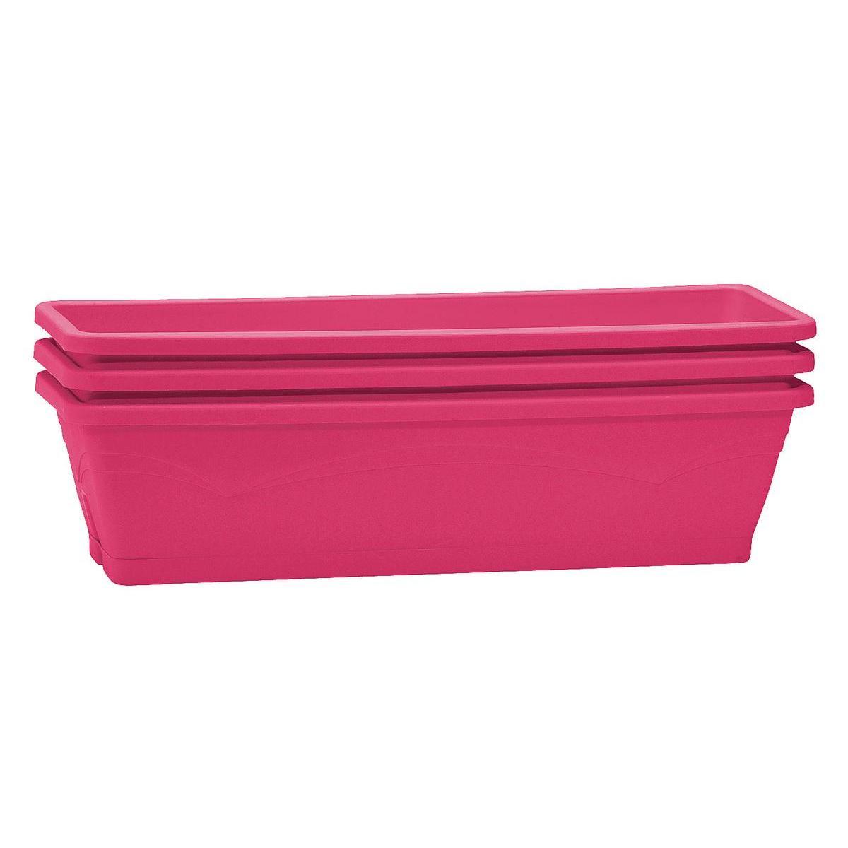 3 jardinières avec plateau clipsé - Plastique - 50 x 15 x H 12 cm - Rose fuchsia