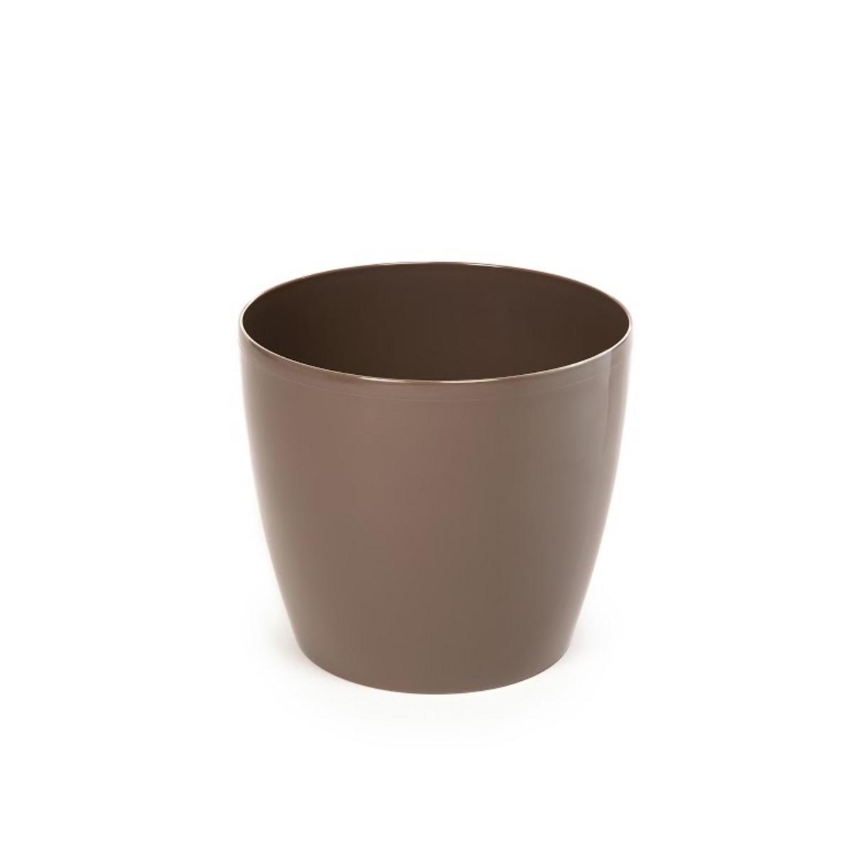 Pot à fleurs rond laqué - Plastique - Ø 25 cm x H 22 cm - Marron taupe