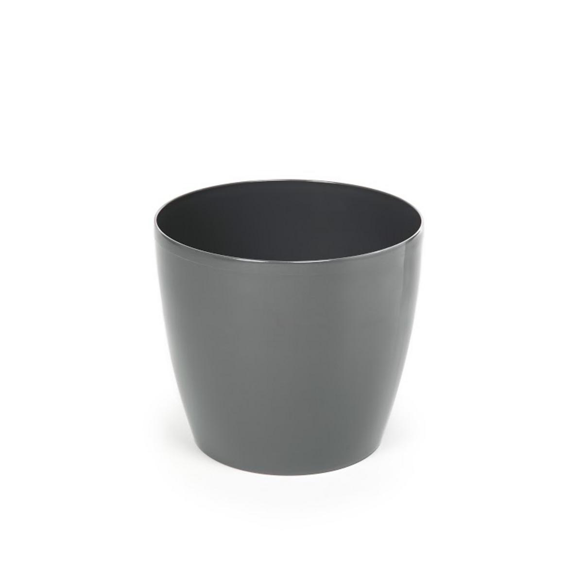 Pot à fleurs rond laqué - Plastique - Ø 25 cm x H 22 cm - Gris anthracite