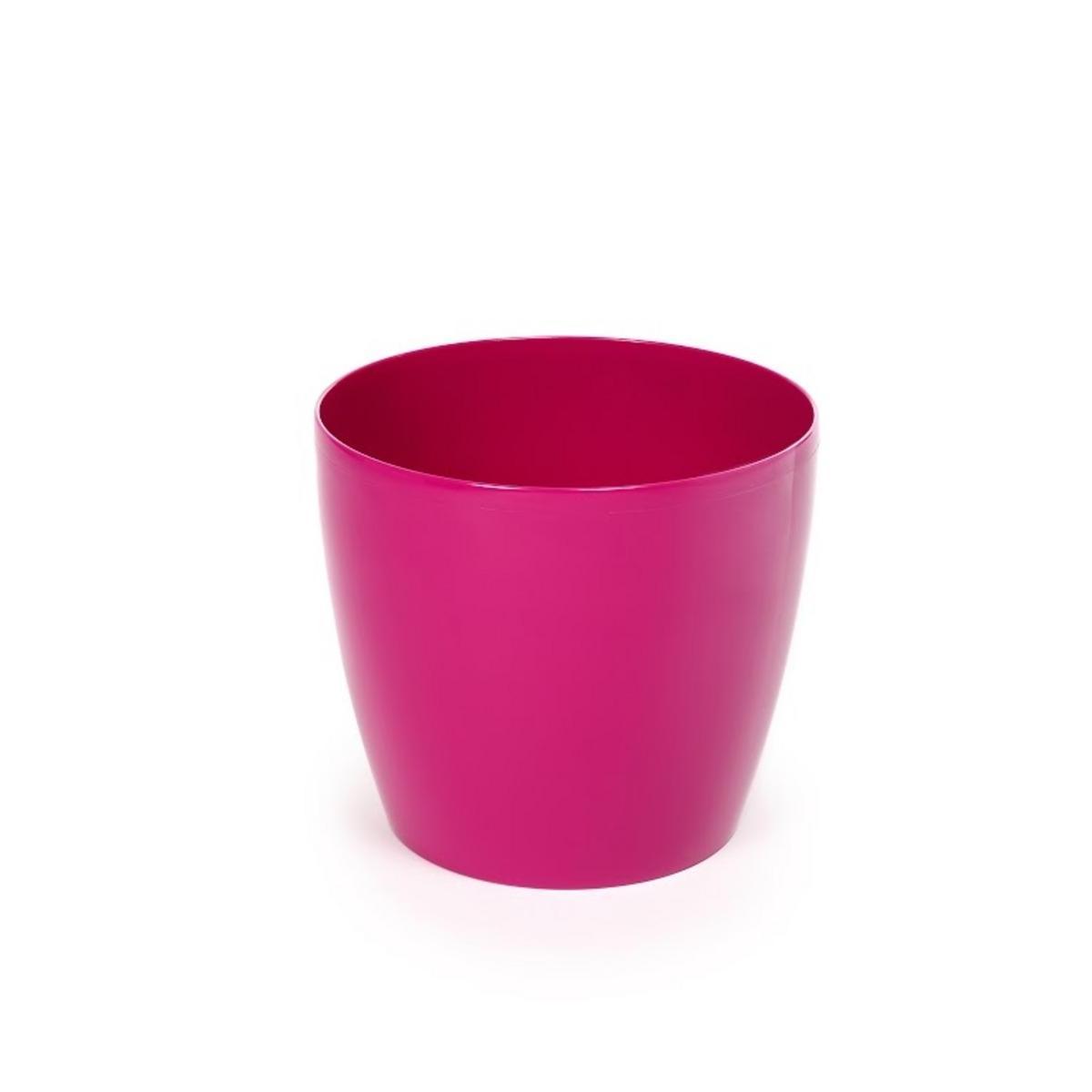 Pot à fleurs rond laqué - Plastique - Ø 30 x H 26,5 cm - Rose fuchsia