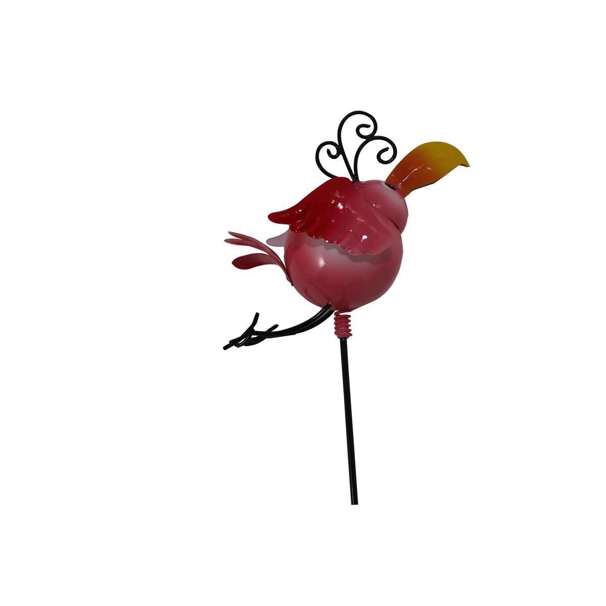 Oiseau décoratif sur pique - Métal - 12 x 7 x H 83 cm - Violet prune