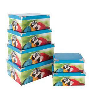 Boîte de rangement - Carton et métal - 34 x 25,5 x H 14,5 cm - Multicolore