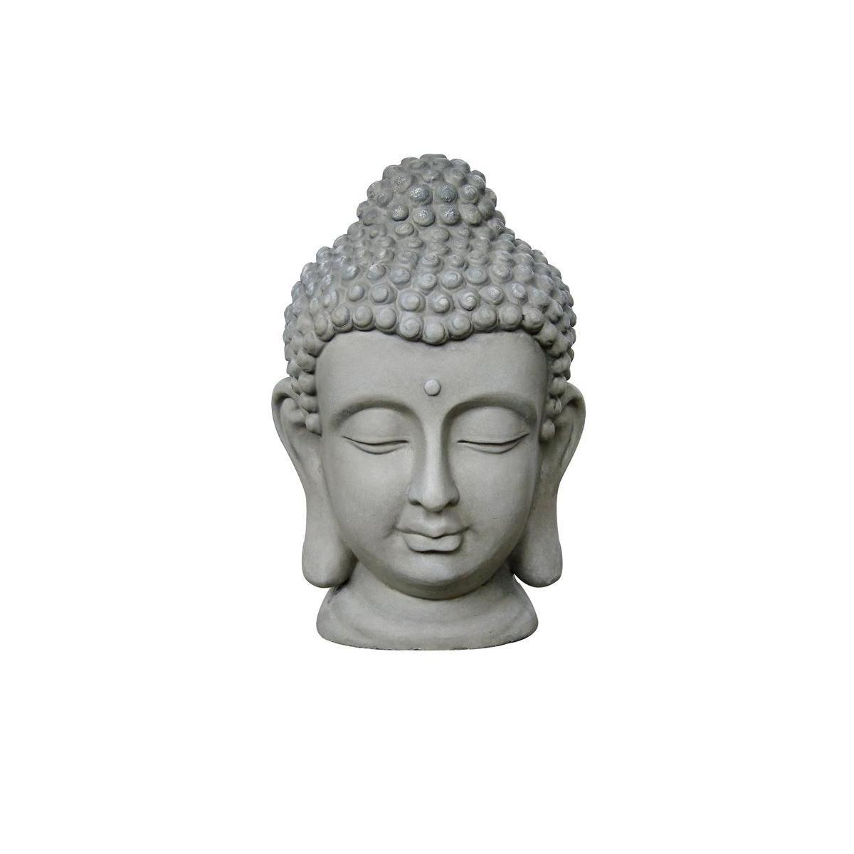 Statue tête de Bouddha - Polyrésine - 17,5 x 16,7 x H 26 cm - Gris