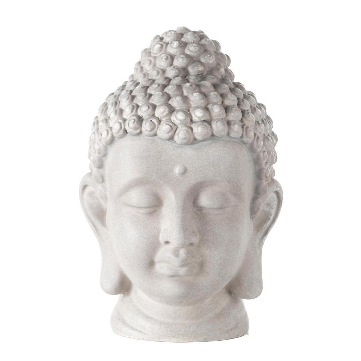 Statue tête de Bouddha - Polyrésine - 12,7 x 12,5 x H 19 cm - Gris