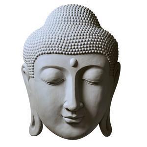 Statue tête de Bouddha - Fibre d'argile - 52 x 43 x H 13 cm - Gris