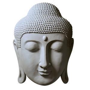 Statue tête de Bouddha - Fibre d'argile - 36 x 27 x H 11 cm - Gris