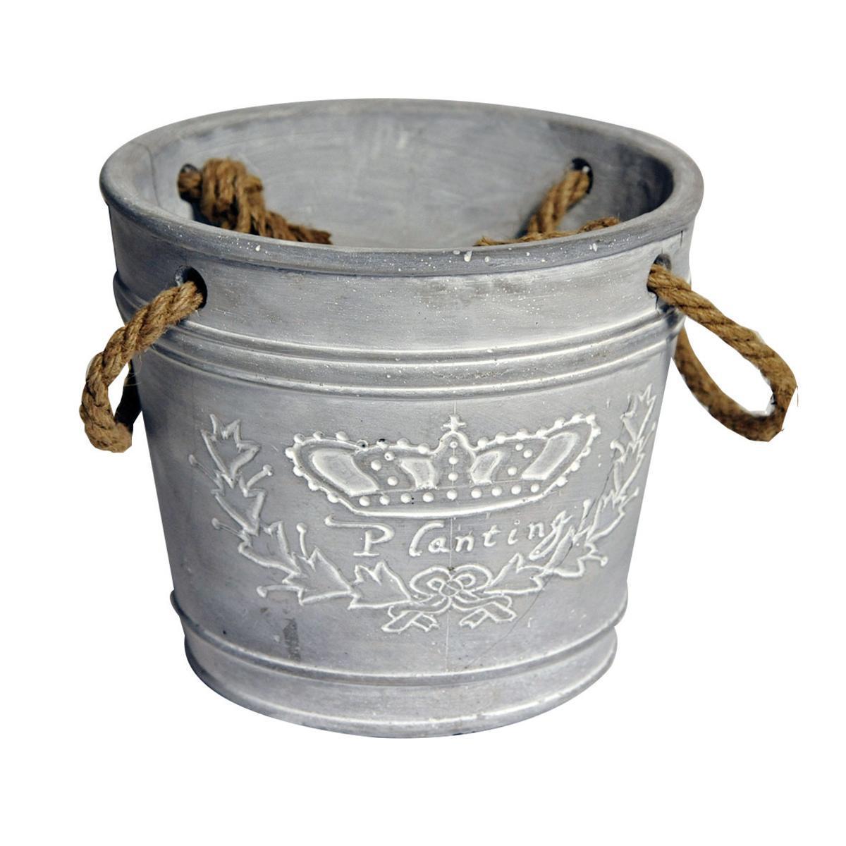 Pot avec anse - Céramique - Ø 18 x H 13,5 cm - Gris