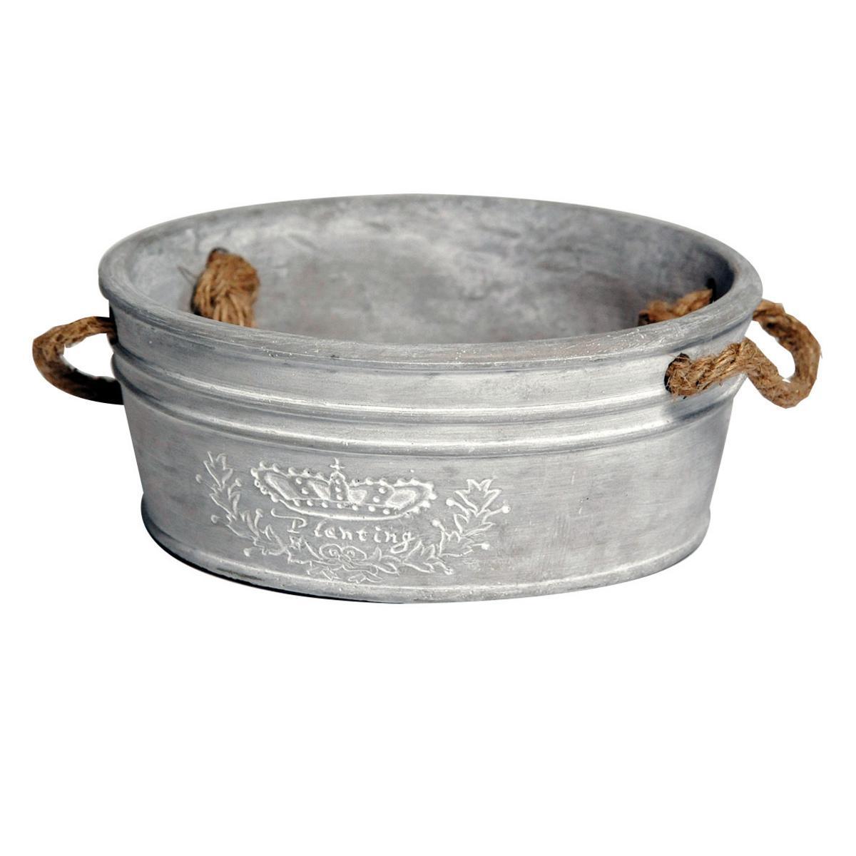 Pot avec anse - Céramique - Ø 20 x H 8 cm - Gris