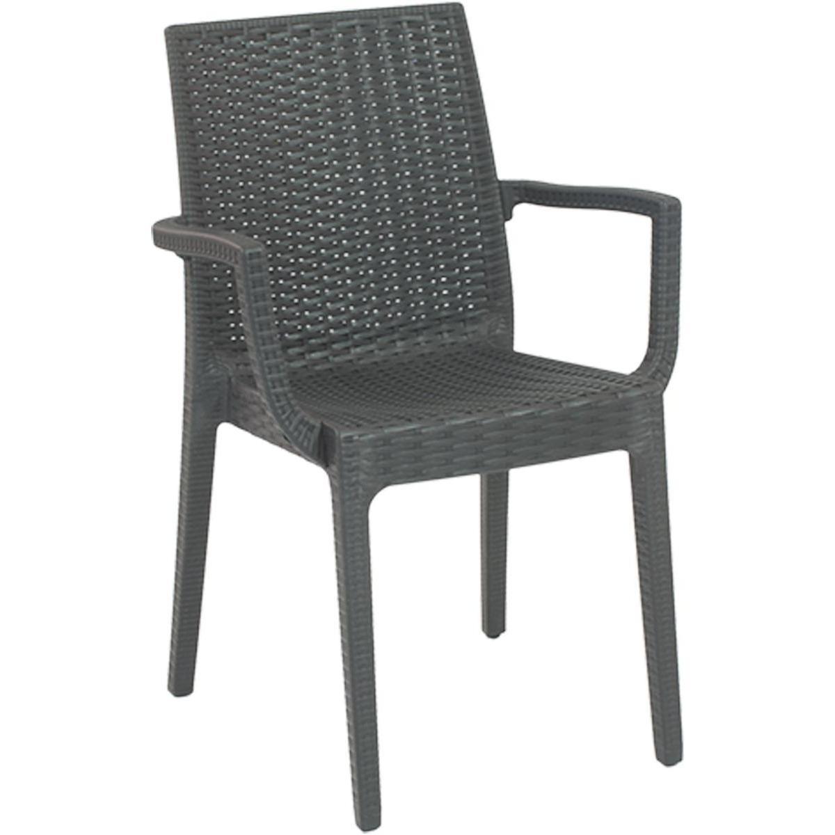 Fauteuil aspect rotin - Polypropylène - 55 x 54 x H 85 cm - Gris anthracite