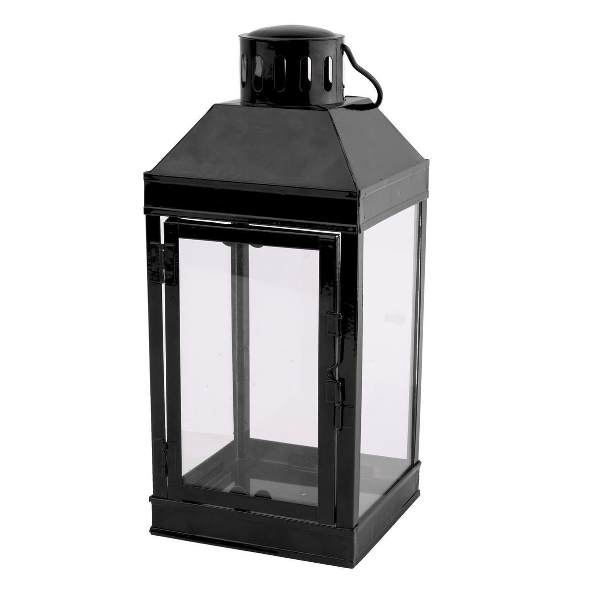 Lanterne décorative - Acier - 17,5 x 17,5 x H 45 cm - Noir