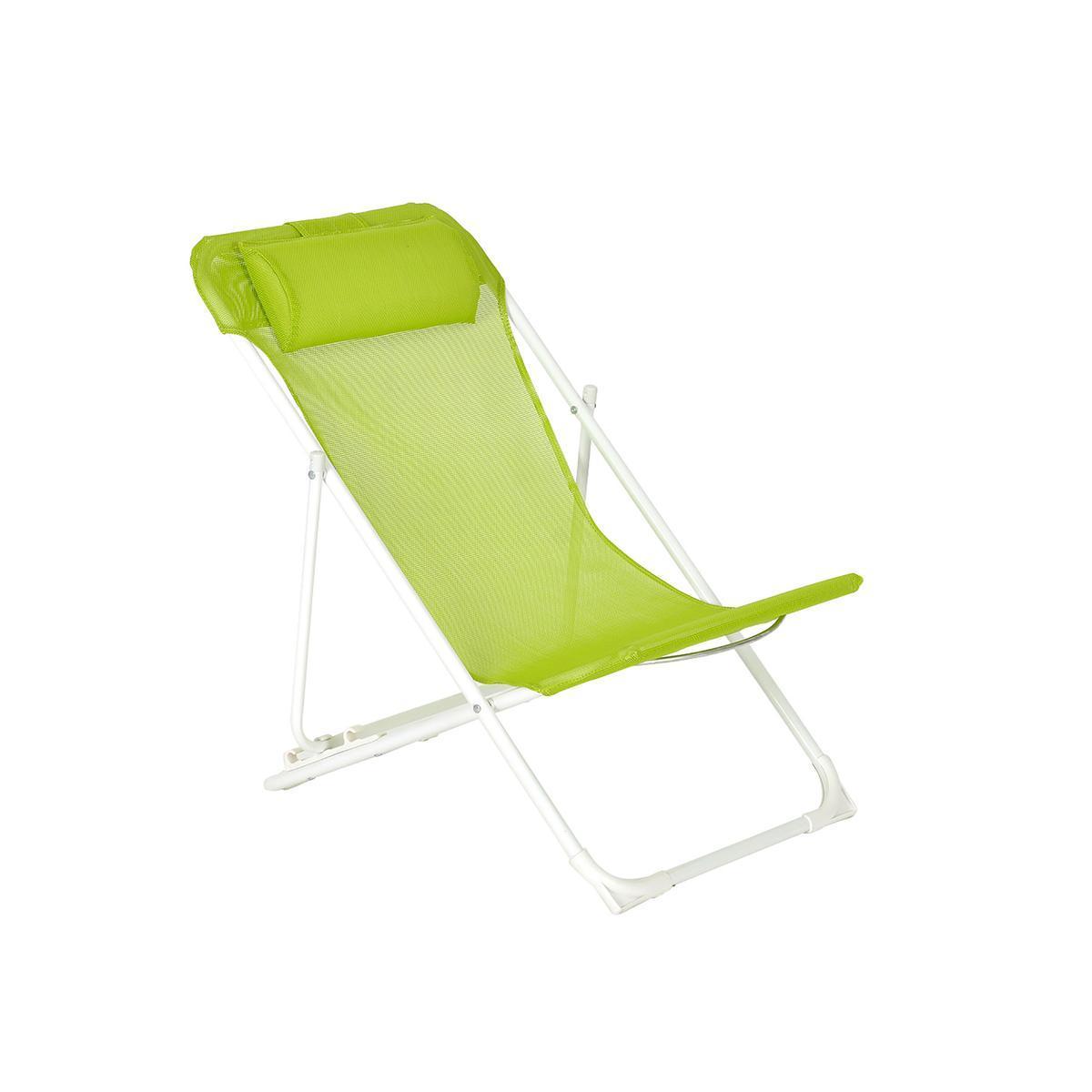Chaise longue enfant - Acier et textilène - 56,5 x 40 x H 60 cm - Vert anis