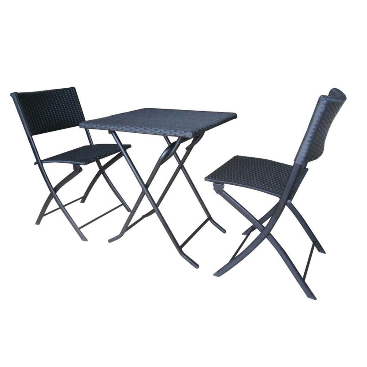 Ensemble table 60 x 60 x H71 cm + 2 chaises 55 x 45 x H 80 cm - Métal et résine - Noir