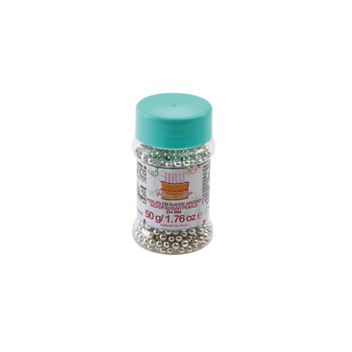 Perles décoratives pâtisserie - Sucre - 50 g - Argent