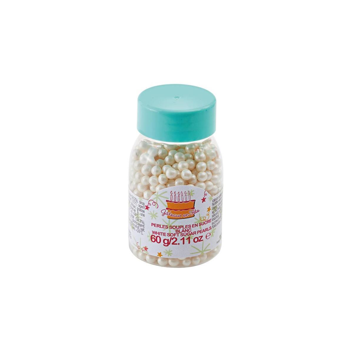 Perles souples décoratives pâtisseries - Sucre - 60 g - Blanc