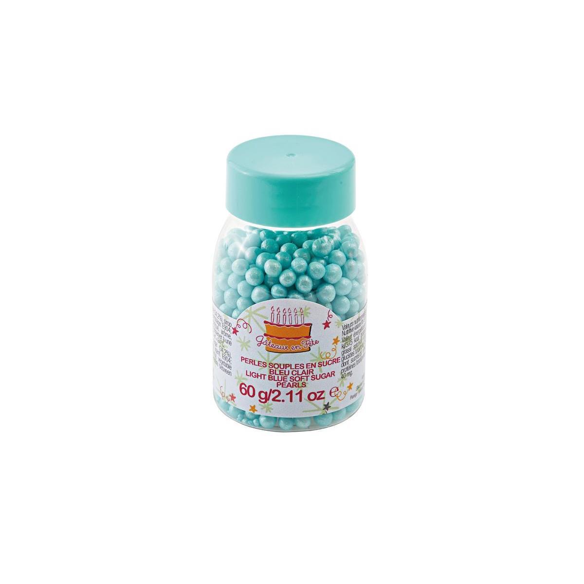 Perles souples décoratives pâtisseries - Sucre - 60 g - Bleu