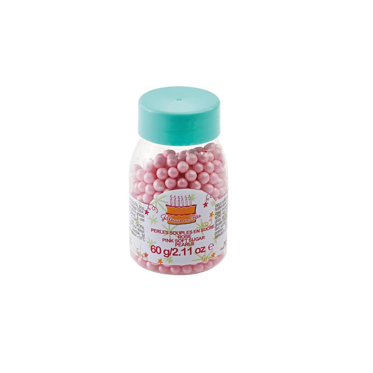 Perles souples décoratives pâtisseries - Sucre - 60 g -Rose