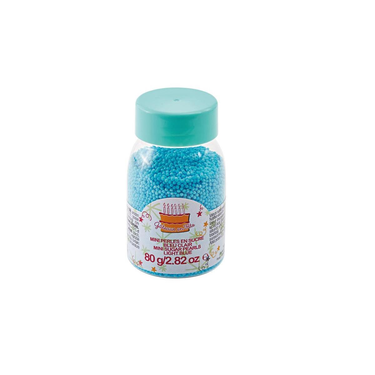 Mini perles décoratives pâtisserie - Sucre - 80 g - Bleu