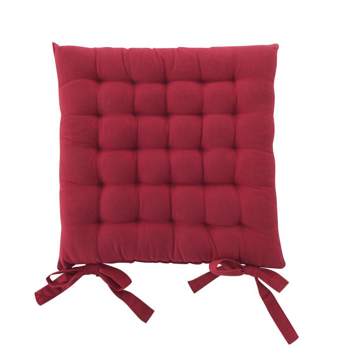 Galette de chaise capitonnée à nouettes - 100 % coton - 40 x 40 cm - Rouge