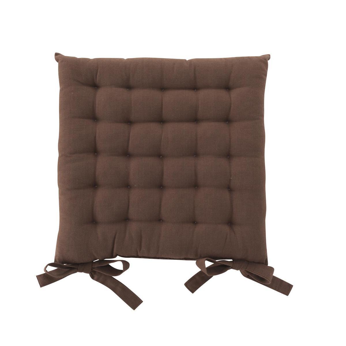 Galette de chaise capitonnée à nouettes - 100 % coton - 40 x 40 cm - Chocolat