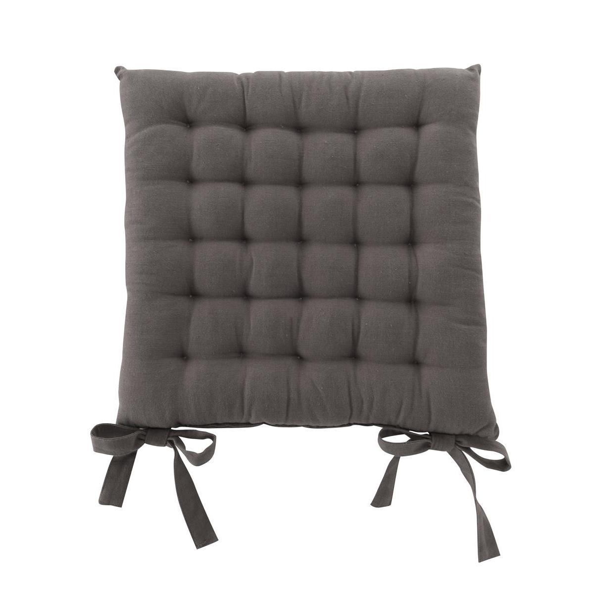 Galette de chaise capitonnée à nouettes - 100 % coton - 40 x 40 cm - Gris anthracite