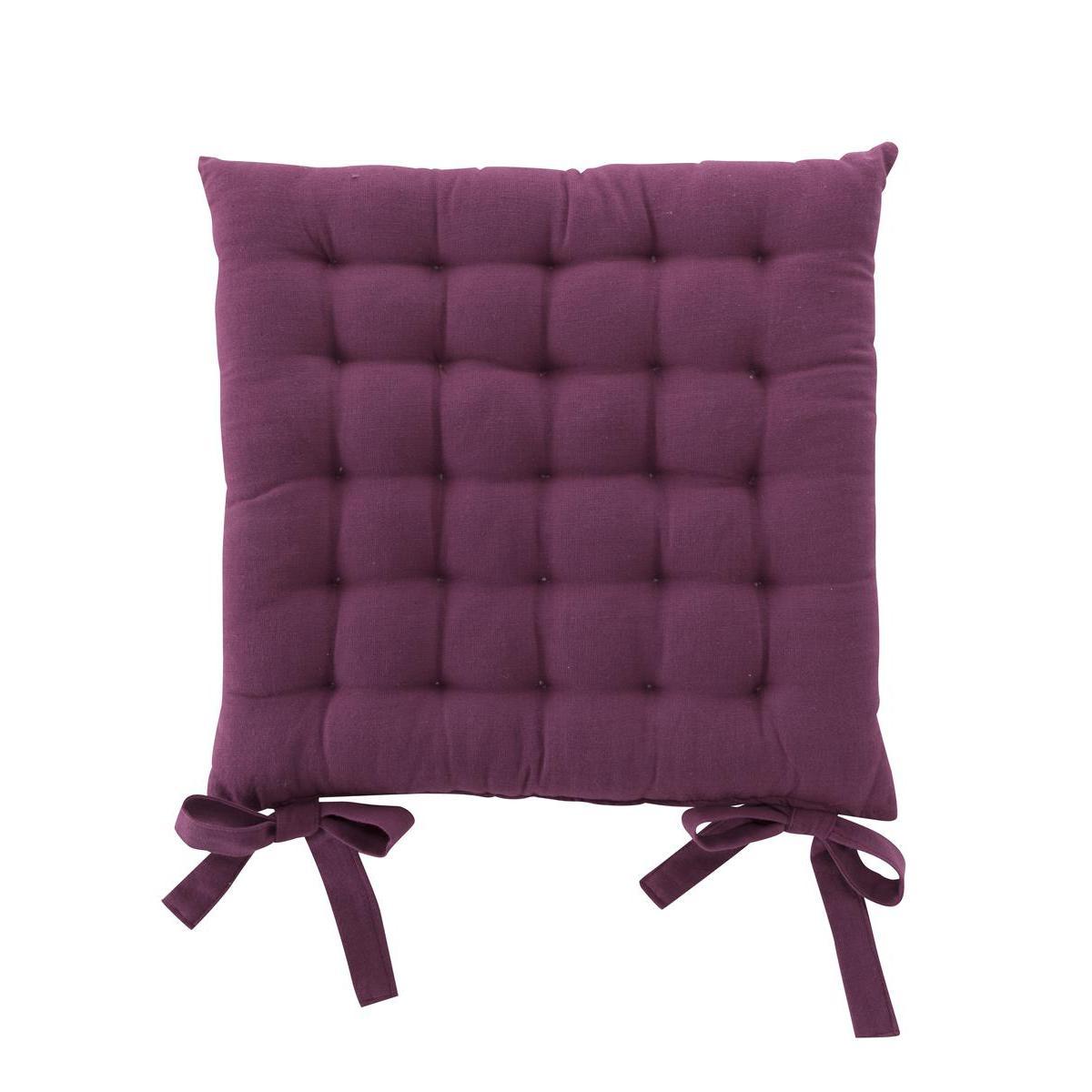 Galette de chaise capitonnée à nouettes - 100 % coton - 40 x 40 cm - Framboise