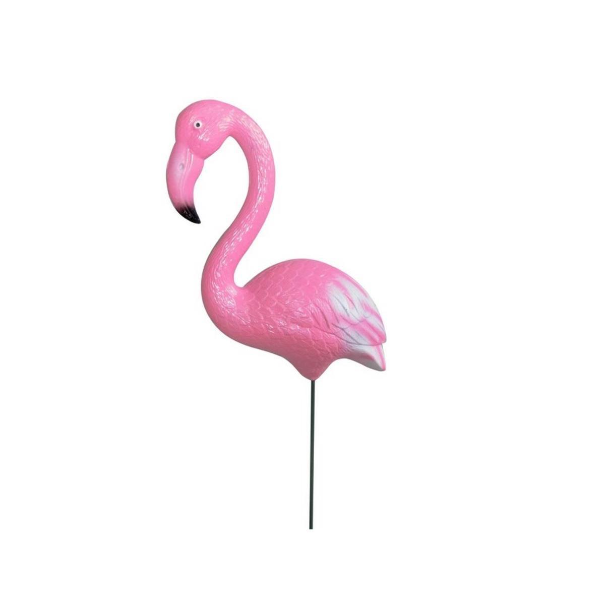 Flamant rose décoratif sur pique - Métal - 19 x 9 x H 84 cm - Rose