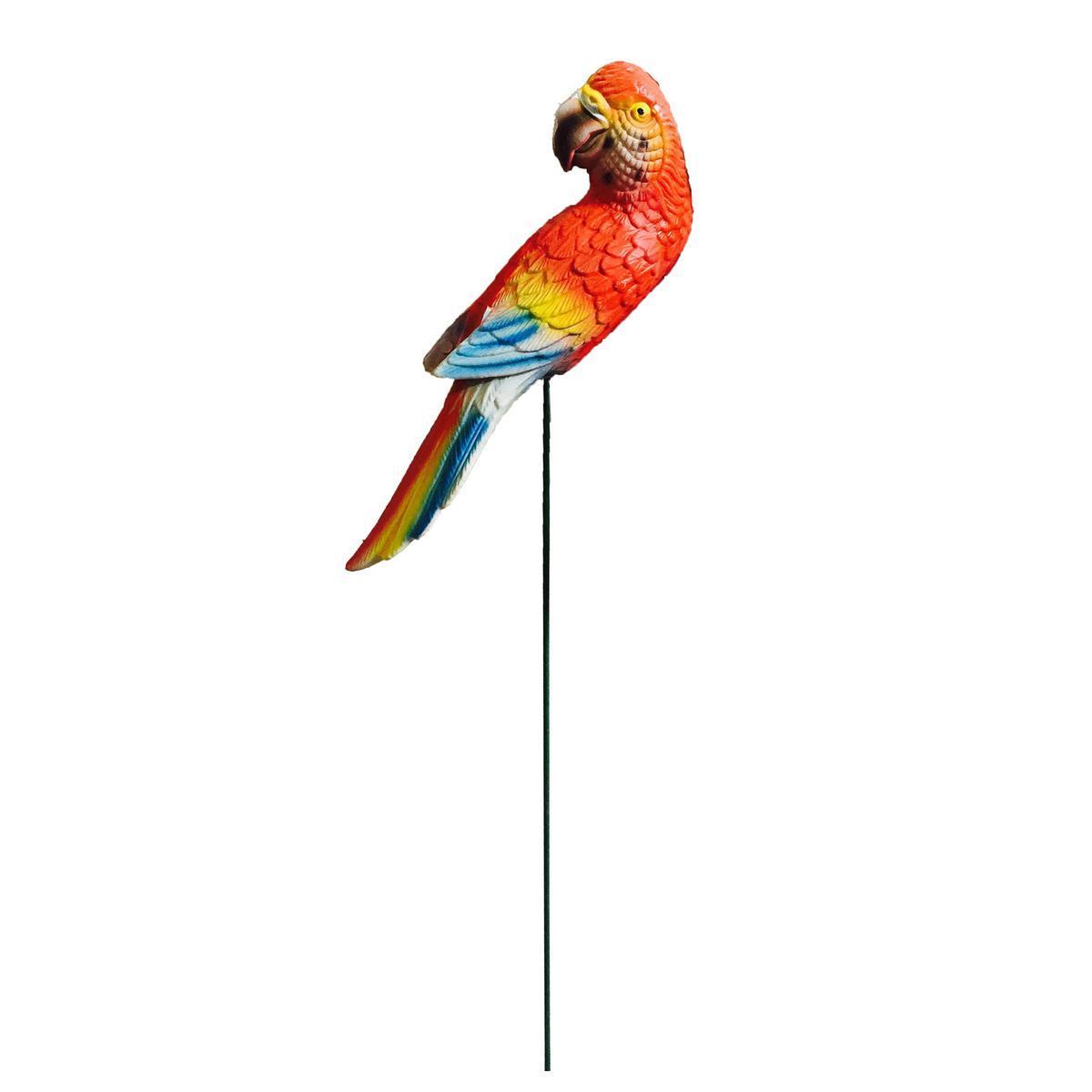 Perroquet décoratif sur pique - Métal - 19 x 10 x H 77 cm - Multicolore