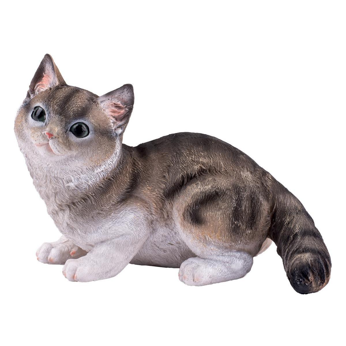 Chat assis décoratif - Polyrésine - 20 x 11 x H 16 cm - Gris et blanc
