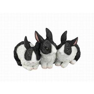 3 lapins décoratifs - Polyrésine - 26,5 x 15 x H 15 cm - Noir, Blanc