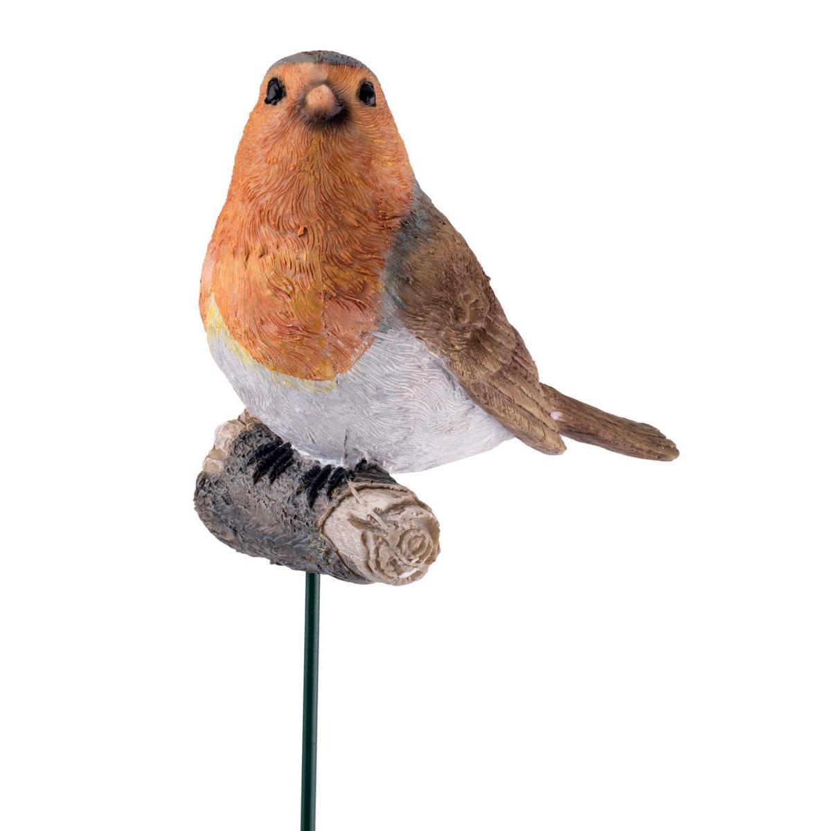 Oiseau décoratif - Polyrésine - 7 x 11 x H 54,5 cm - Orange et marron
