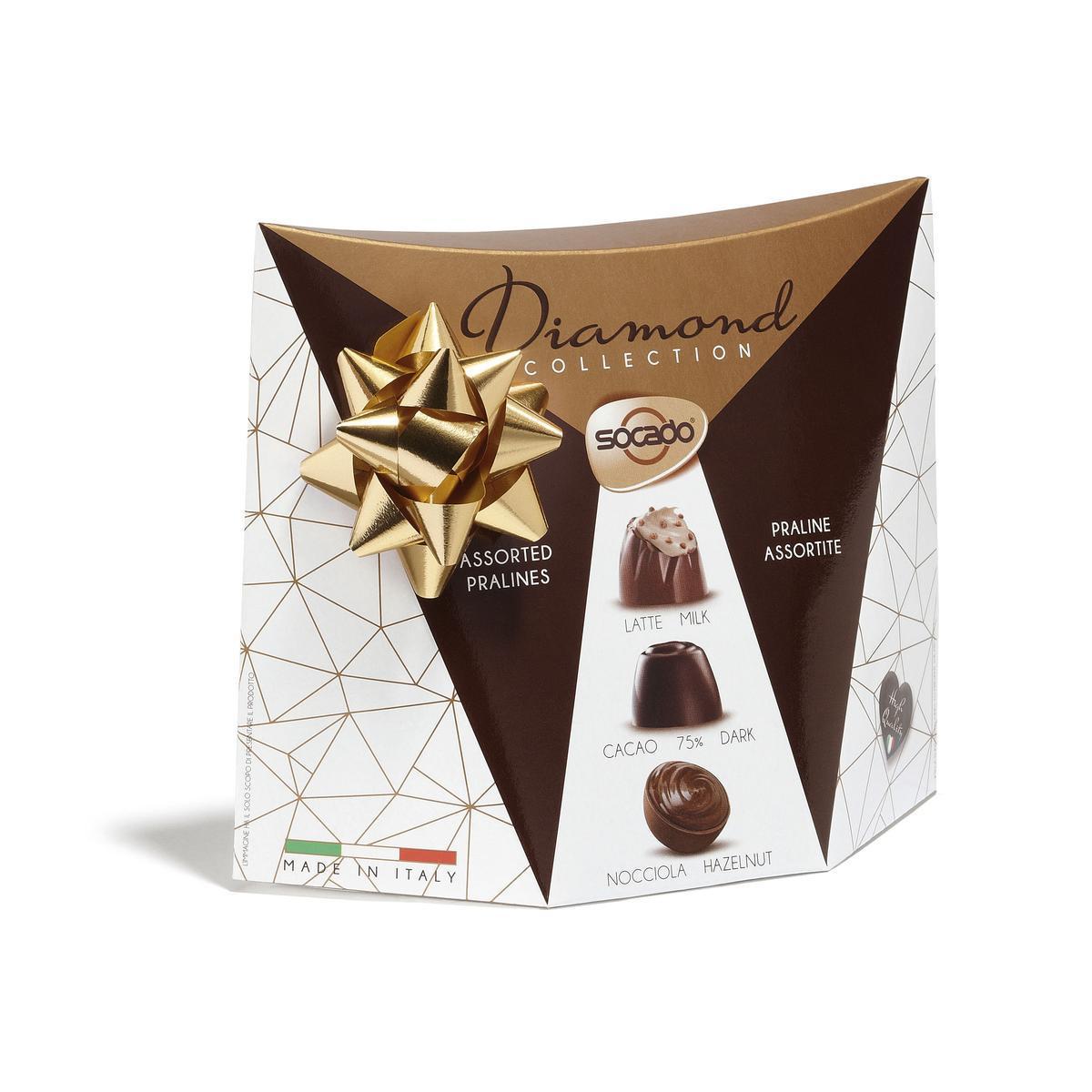 Pochette chocolats ruban pyramide - 150 g - Blanc, marron et doré