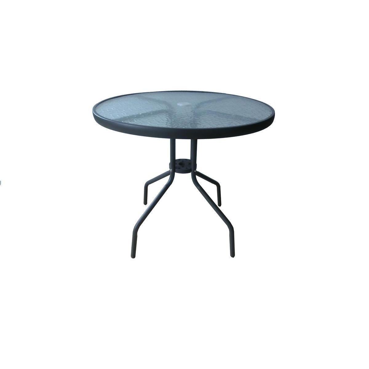 Table bistro - Acier et plateau en verre - Ø 80 cm - Gris anthracite