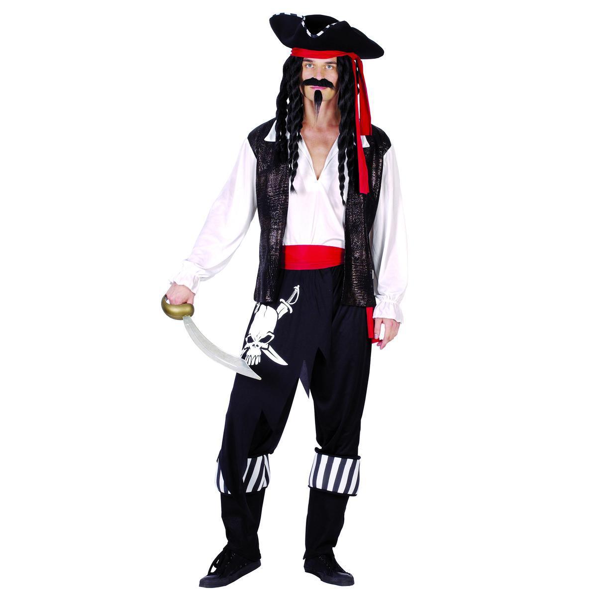 Déguisement d'homme du capitaine pirate - Polyester - Taille adulte - Noir, rouge et blanc