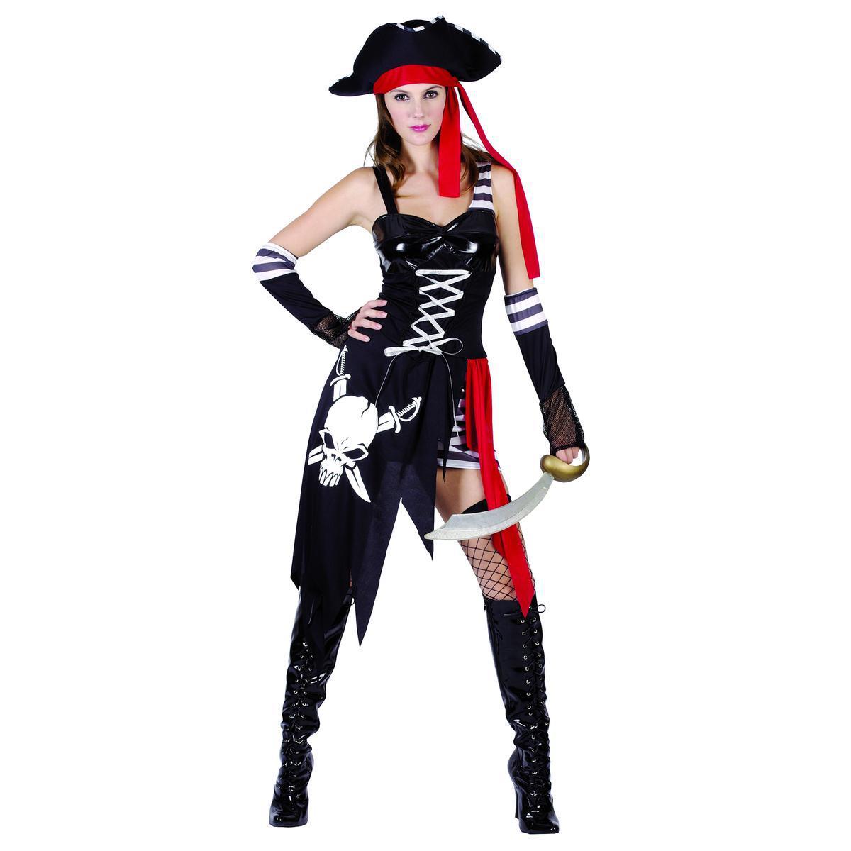 Déguisement de capitaine pirate - Polyester - Taille adulte - Noir, rouge et blanc