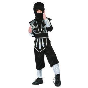 Déguisement de ninja - Polyester - 4 à 12 ans - Noir et argent