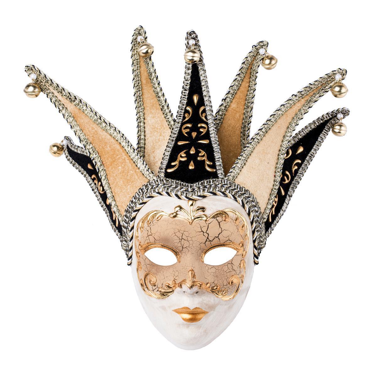 Masque de reine du carnaval - Papier mâché - 40 x 10 x H 56 cm - Beige