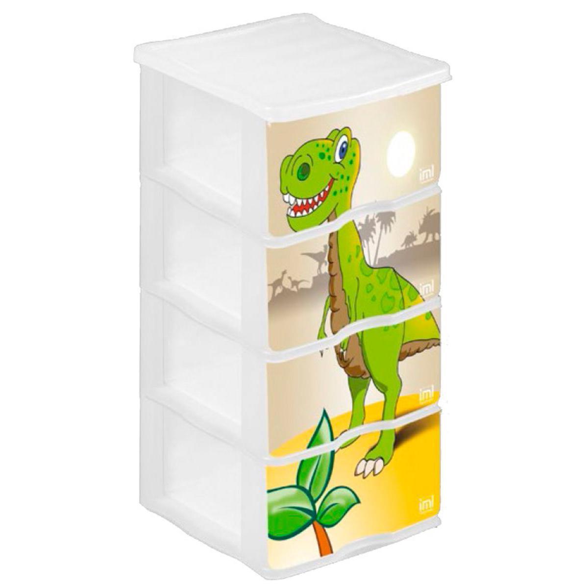 Tour 4 tiroirs dinosaure - Plastique - 40 x 38 x H 64 cm - Multicolore