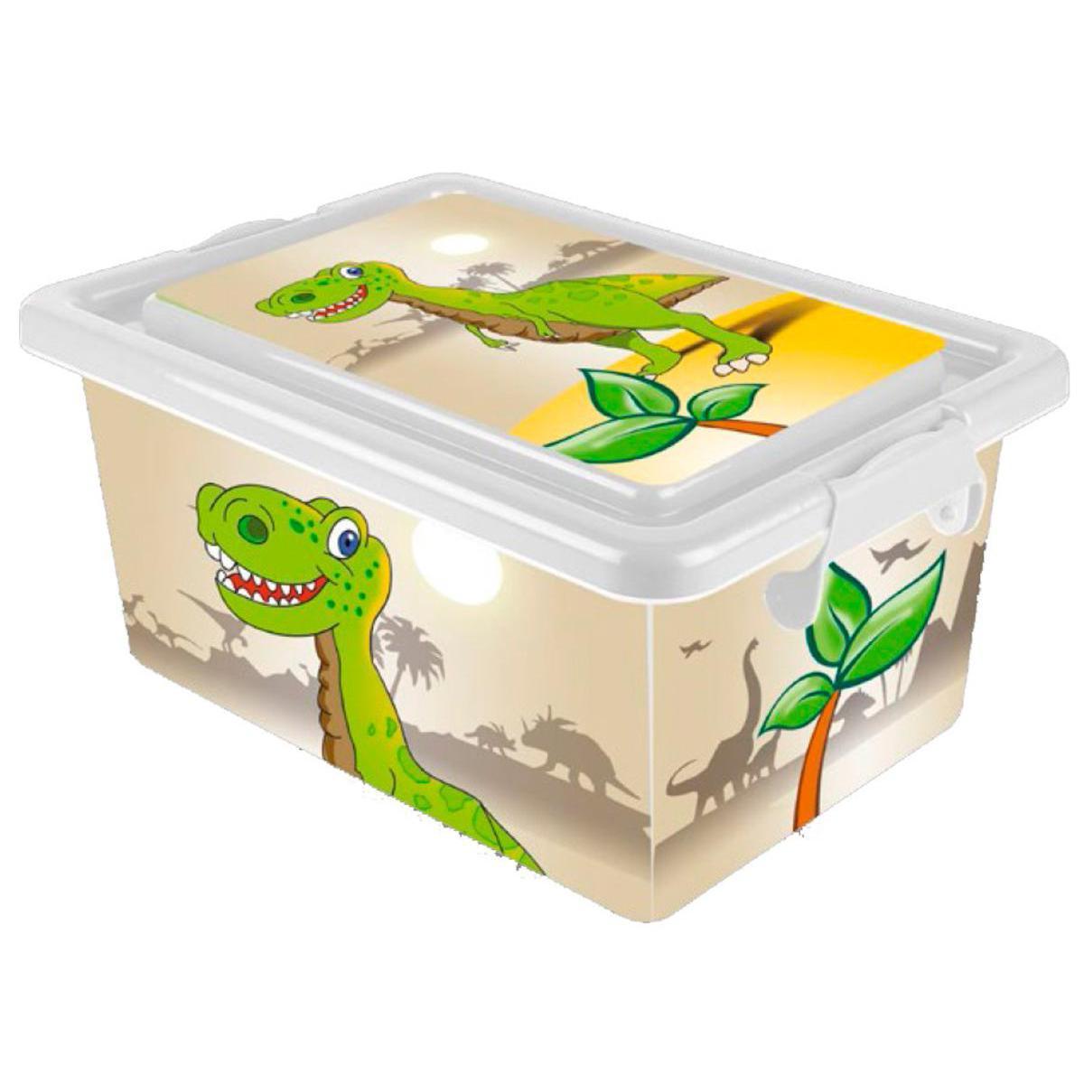 Boîte de rangement dinosaure - Plastique - 45,5 x 32 x H 22 cm - Multicolore