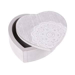 Coffret cœur - MDF - 14 x 14 x H 5,5 cm - Gris et blanc