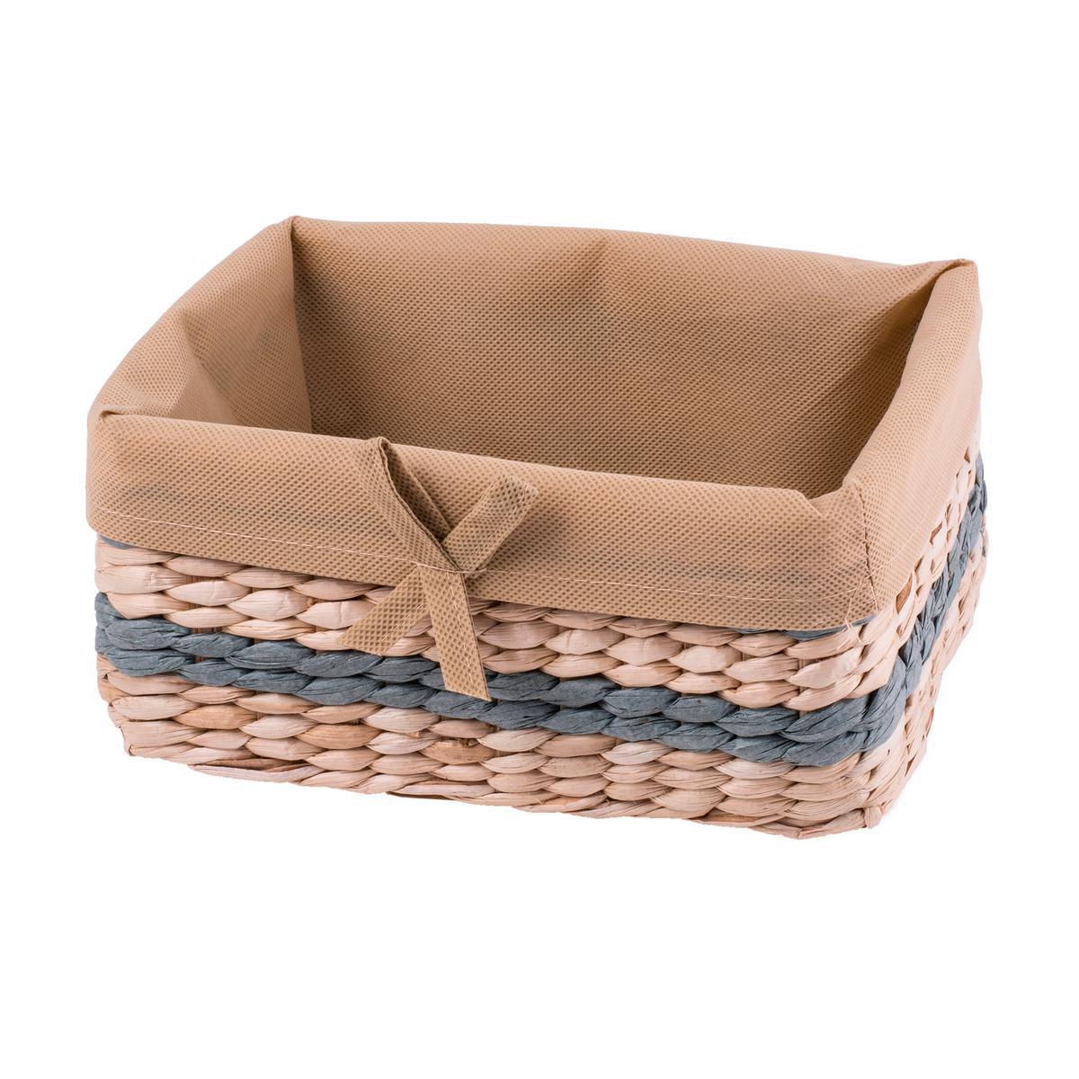 Panier - Paille - 21 x 15 x H 10 cm - Gris et beige