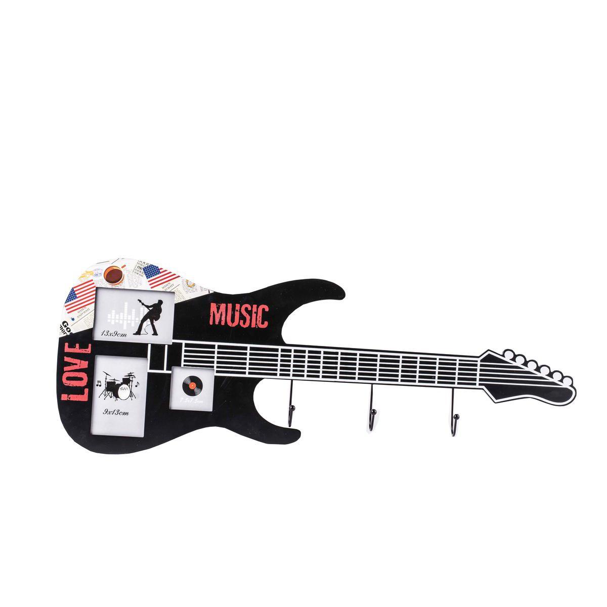 Guitare patère et porte-photos - MDF - 80 x 4,5 x H 29,5 cm - Noir ou rouge