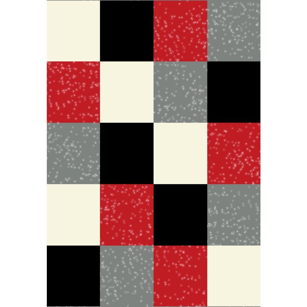 Tapis damier - 100% polypropylène - 120 x 170 cm - Rouge, beige et noir